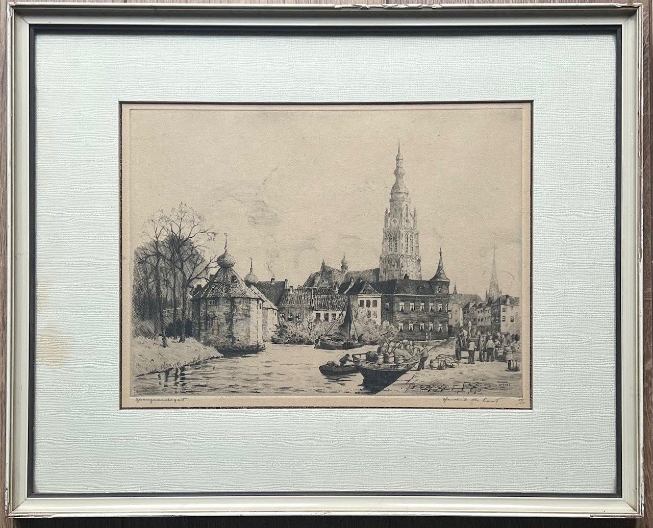 Hendrik de Laat ets Breda, Ophalen of Verzenden, Stadsgezicht, Ets