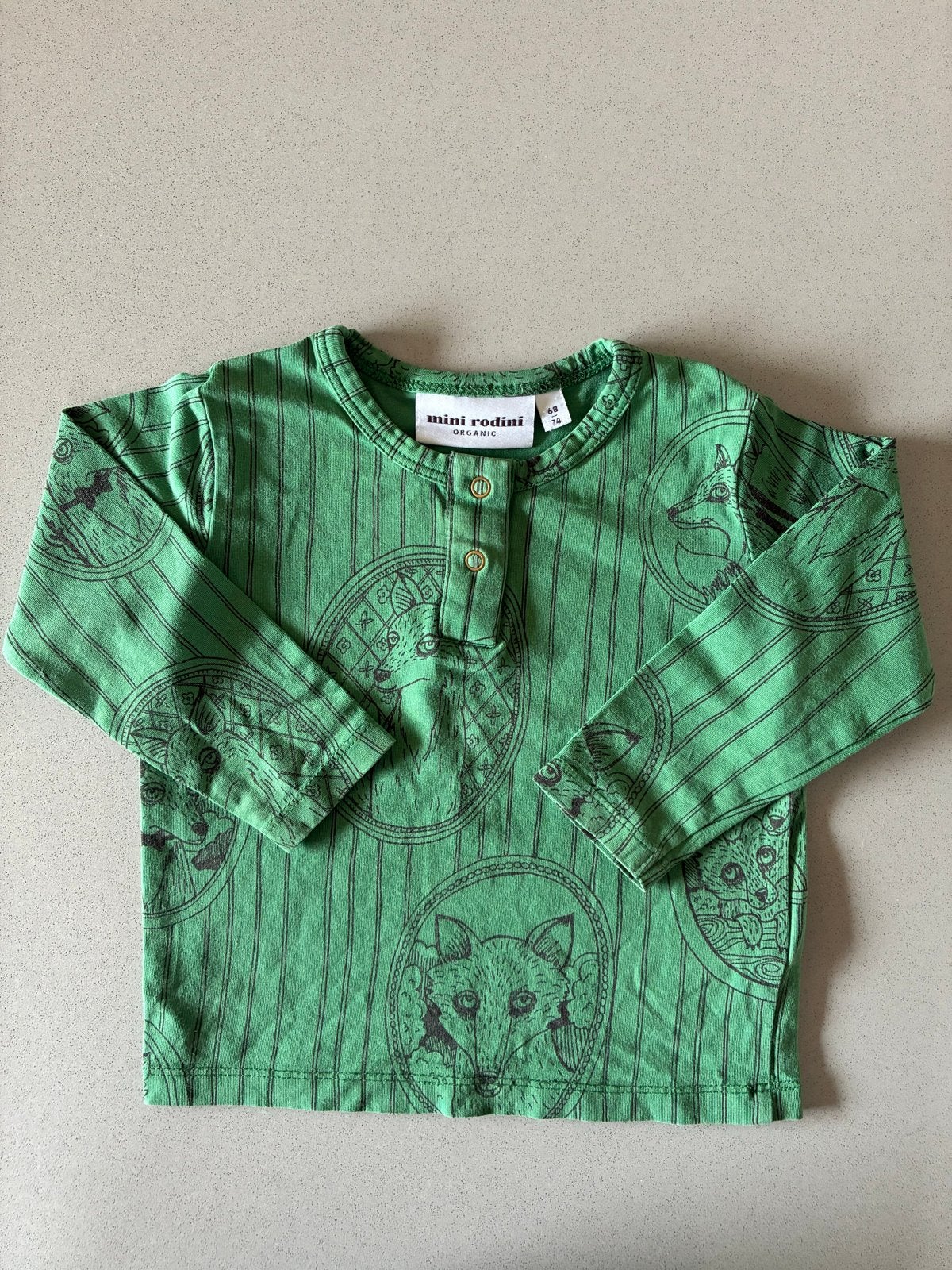 Mini Rodini longsleeve met vossenprint - maat 68/74, Ophalen of Verzenden, Zo goed als nieuw, Jongetje of Meisje, Shirtje of Longsleeve