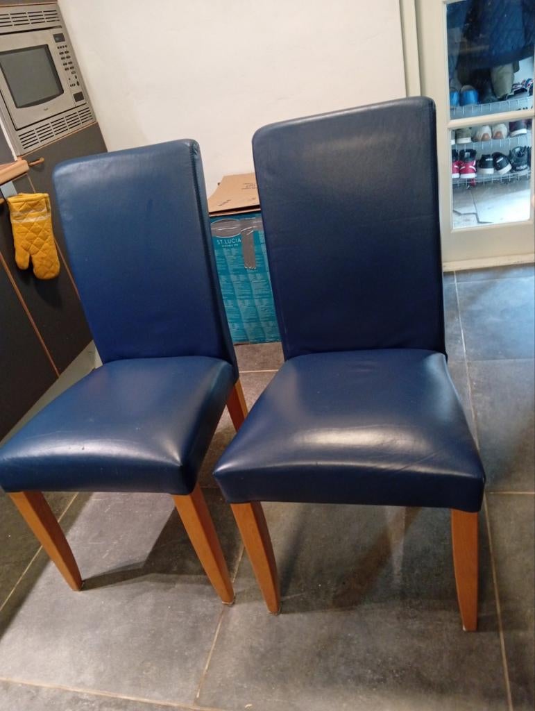 Stoelen, Huis en Inrichting, Stoelen, Ophalen, Gebruikt, Blauw, Leer
