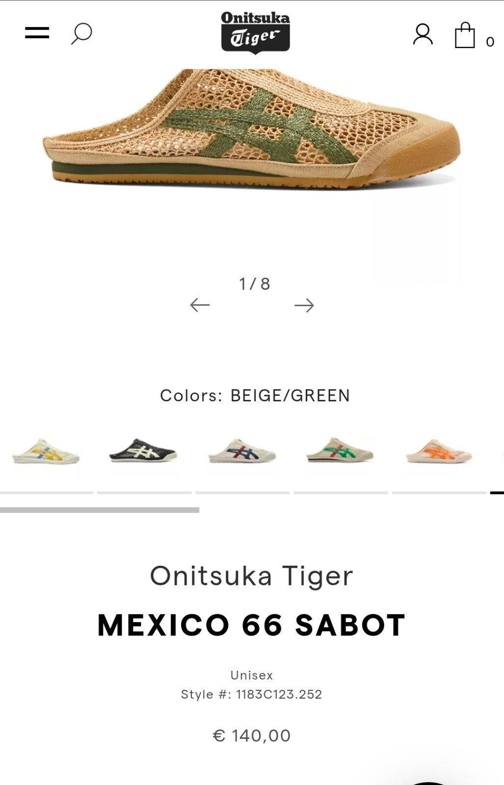 slippers 'Onitsuka Tiger' maat 40. groen., Kleding | Heren, Ophalen of Verzenden, Zo goed als nieuw, Overige kleuren