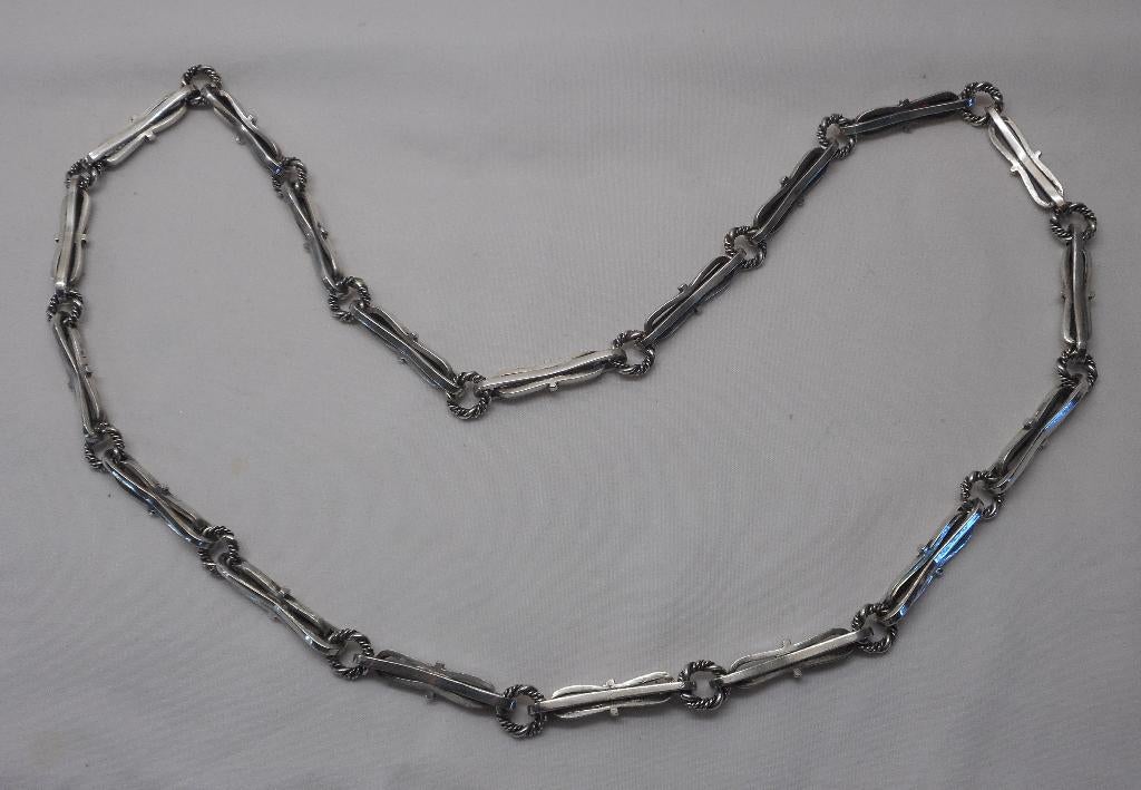 Zilveren lange zware modernist schakel ketting nr.298, Sieraden, Tassen en Uiterlijk, Kettingen, Verzenden, Zo goed als nieuw