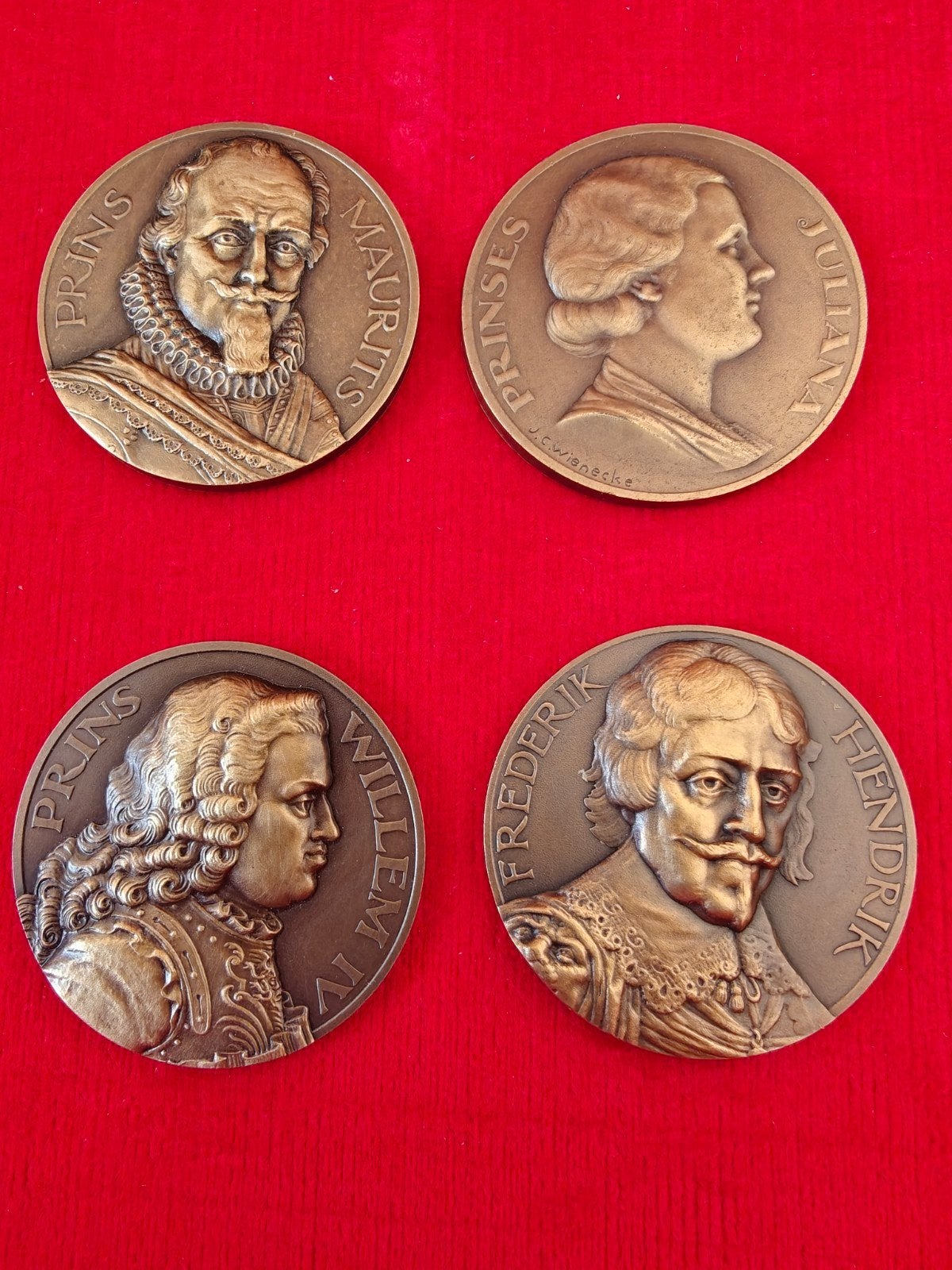 Set van 4 historische Nederlandse munten/medailles, Postzegels en Munten, Ophalen of Verzenden, Brons, Nederland