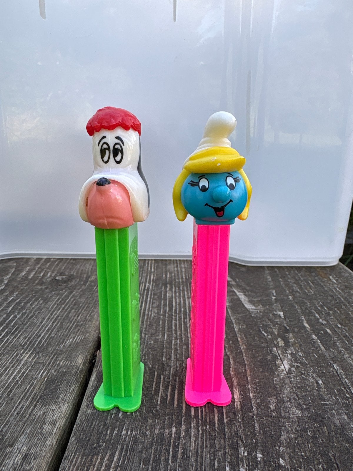 Vintage PEZ dispensers: Snoopy en Smurfin, Verzamelen, Ophalen of Verzenden, Gebruikt