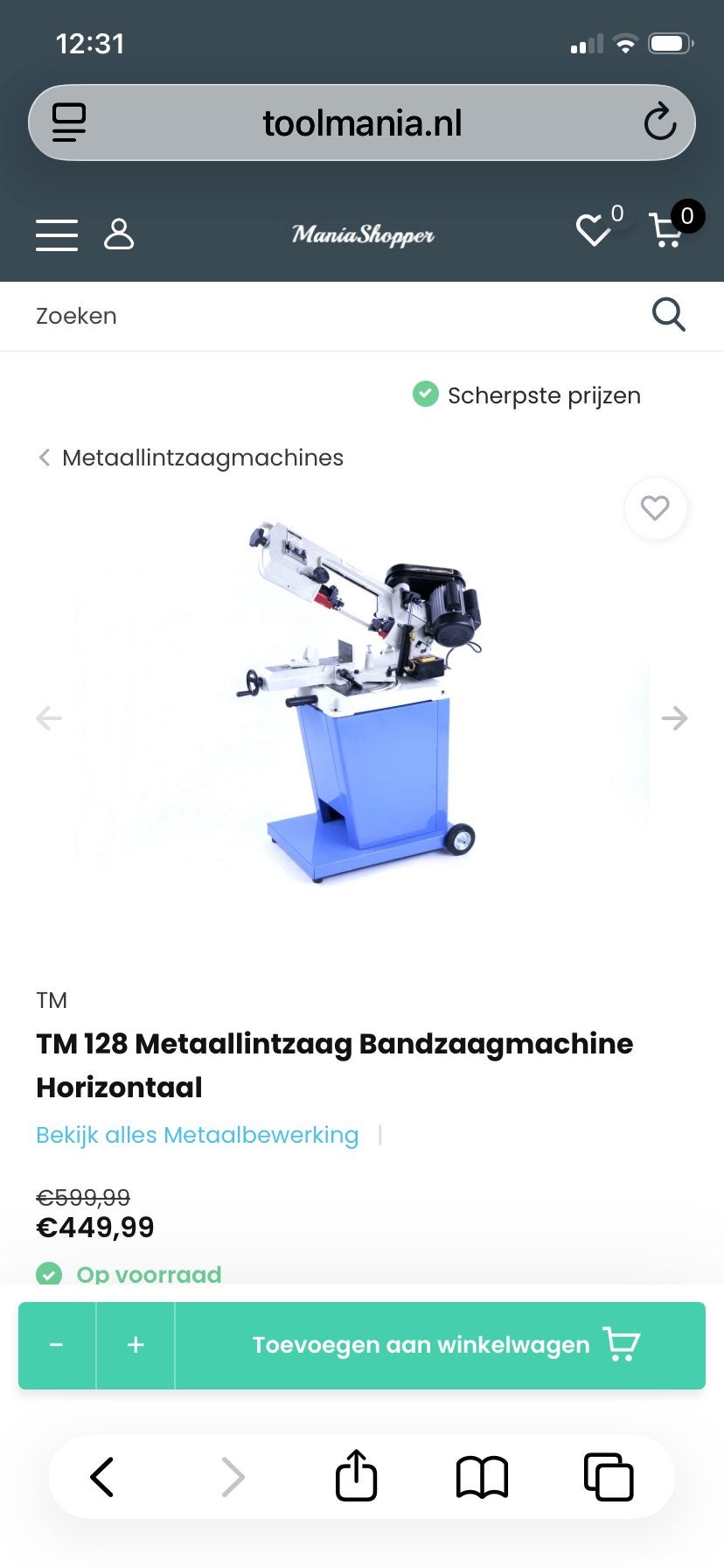 TM 128 Metaallintzaag Bandzaagmachine Horizontaal, Doe-het-zelf en Verbouw, Ophalen of Verzenden