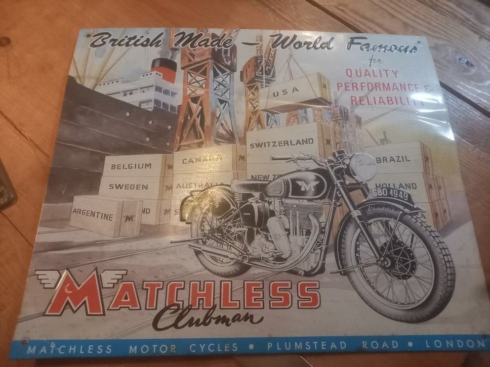 Vintage Matchless Clubman Motorfiets Reclamebord, Ophalen of Verzenden, Gebruikt, Motoren