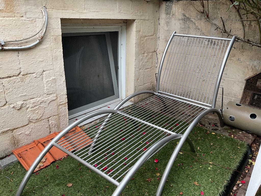 Tuinset en ligbed staal, Tuin en Terras, Ophalen, 4 zitplaatsen, Gebruikt, Hocker