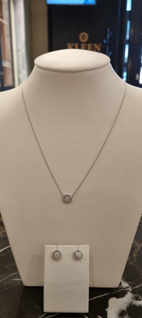 Witgouden Collier met Oorstekers 1,25 crt Briljant // 18 KRT, Ophalen of Verzenden, Zo goed als nieuw, Info@kleenedelmetalen.nl