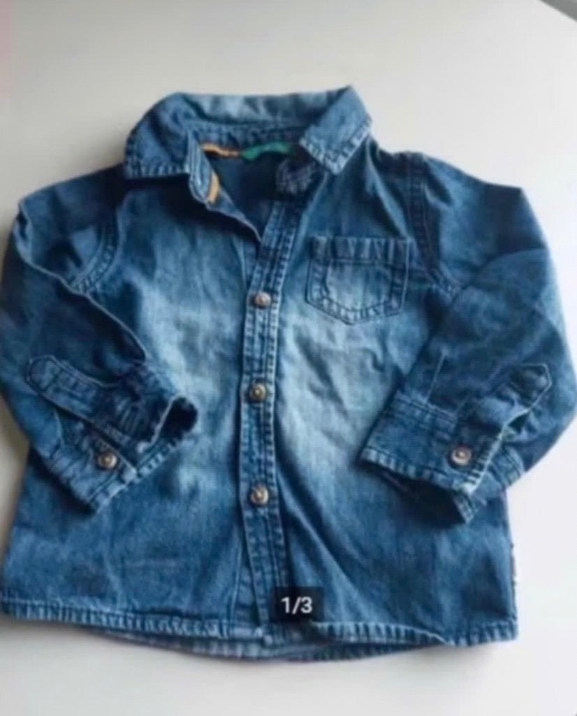 Hema Spijkerblouse Jeans Overhemd Blouse Overhemdje maat 74, Jongetje of Meisje, Ophalen of Verzenden, Zo goed als nieuw, Overhemdje of Bloesje