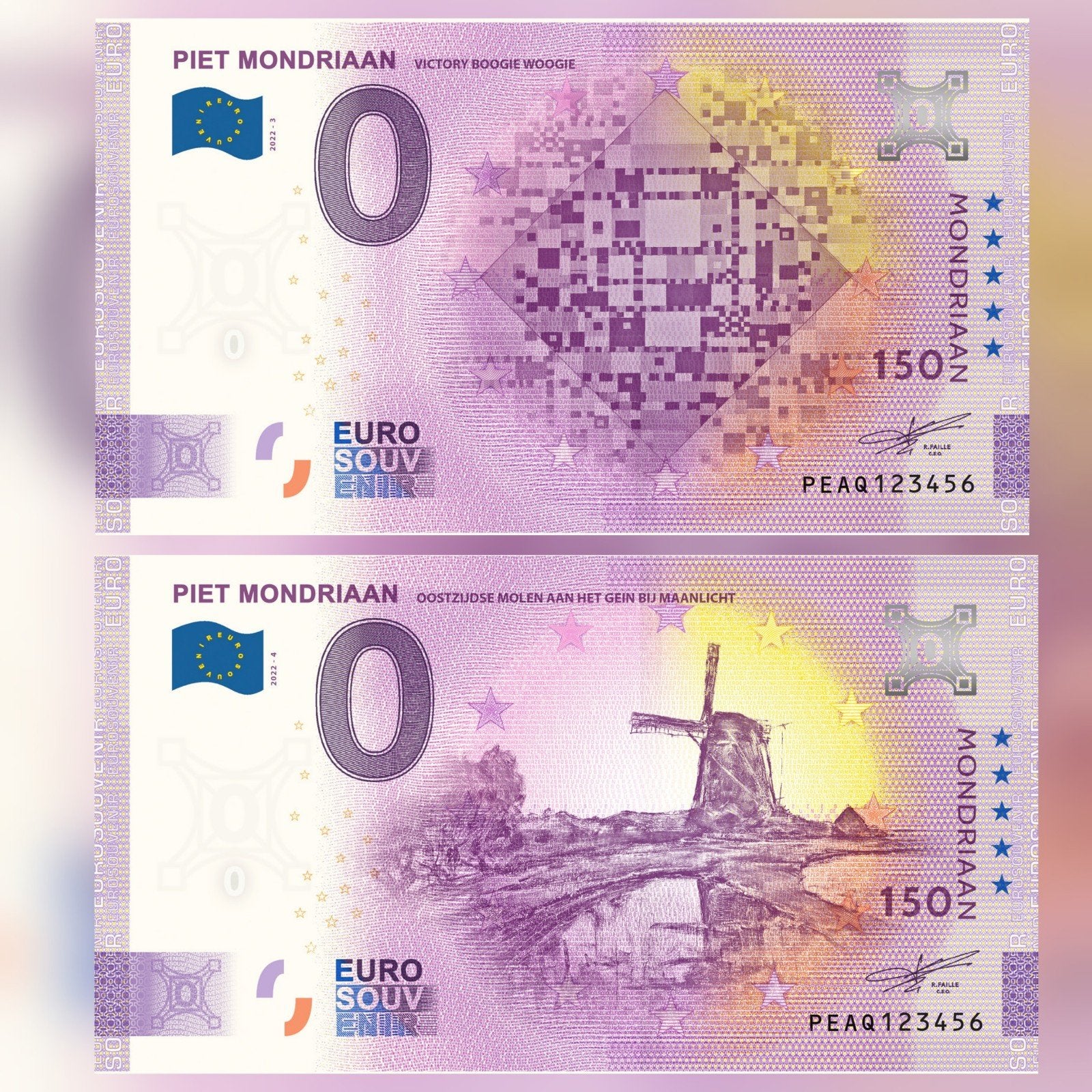 Twee 0 Euro biljetten Piet Mondriaan 2022, Ophalen of Verzenden, Overige landen, 5 euro