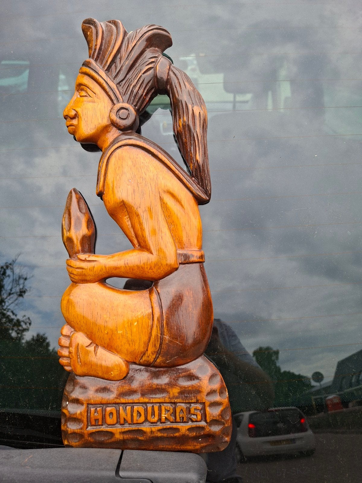Houten beeld van een Maya-krijger uit Honduras, Ophalen of Verzenden, Handgemaakt, 20 - 50 cm, Beeld