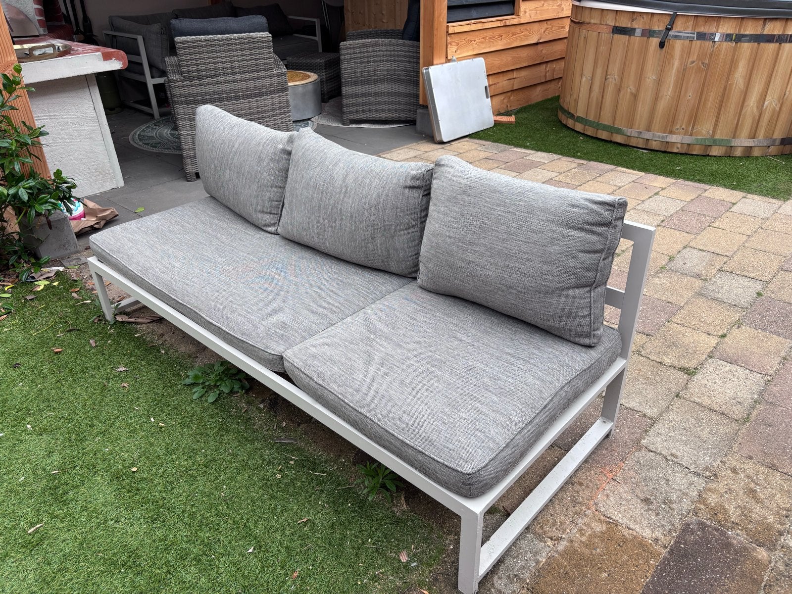 Lanterfant Loungebank - 3-zits met kussens, Ophalen, Gebruikt, 3 zitplaatsen, Aluminium