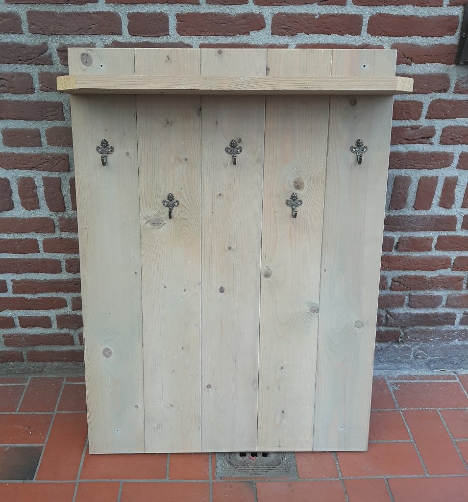 Steigerhouten Kapstok met 5 Messing Cherubijn Kapstokhaken, 100 tot 150 cm, Zo goed als nieuw, Hout, Ophalen