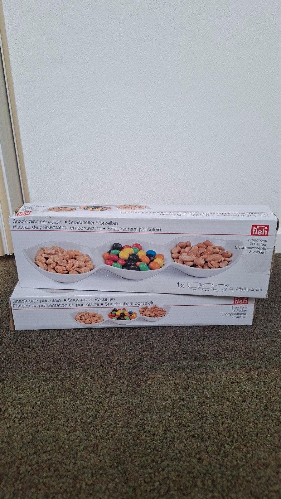 2x Tish Snack schaal porselein met 3 vakken, Ophalen of Verzenden, Nieuw, Overige stijlen
