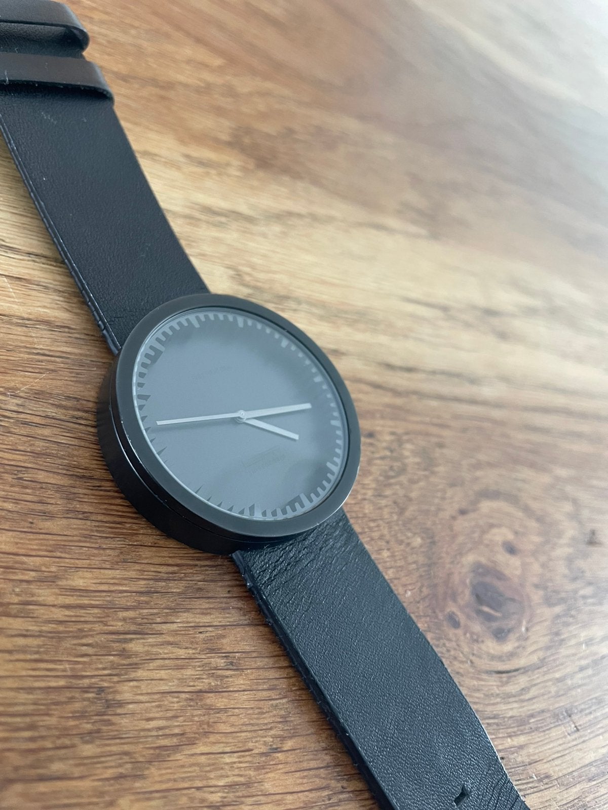 Zwart leren heren horloge 40mm Leff Amsterdam Piet Hein Eek, Overige merken, Leer, Staal, Polshorloge