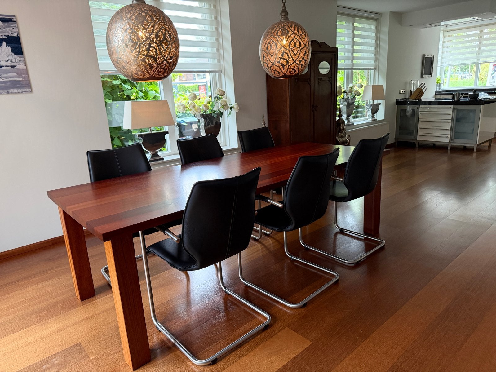 Massief hardhouten bloktafel 240x110 - Poten verplaatsbaar, Huis en Inrichting, Tafels | Eettafels, Ophalen, 100 tot 150 cm, 200 cm of meer