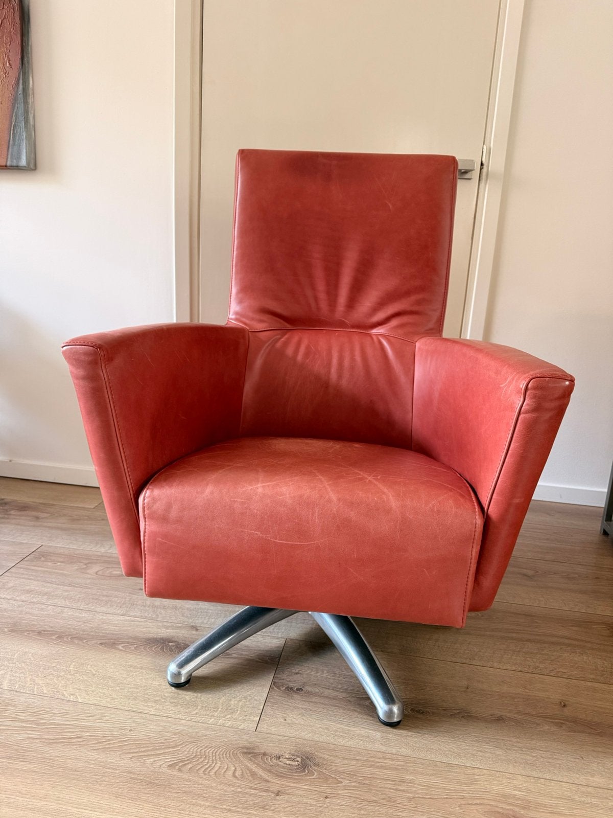 2 leren draaifauteuils, Huis en Inrichting, Fauteuils, Ophalen, Gebruikt, Minder dan 75 cm, Leer