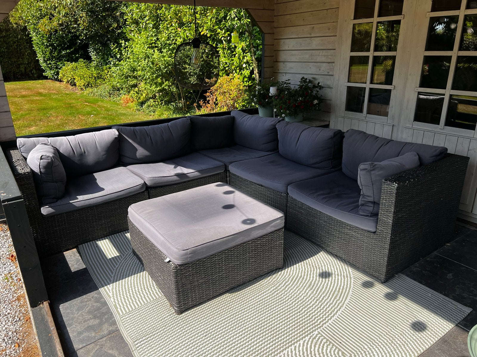 Loungebank hoek grijs, Ophalen of Verzenden, Gebruikt, Wicker, Bank