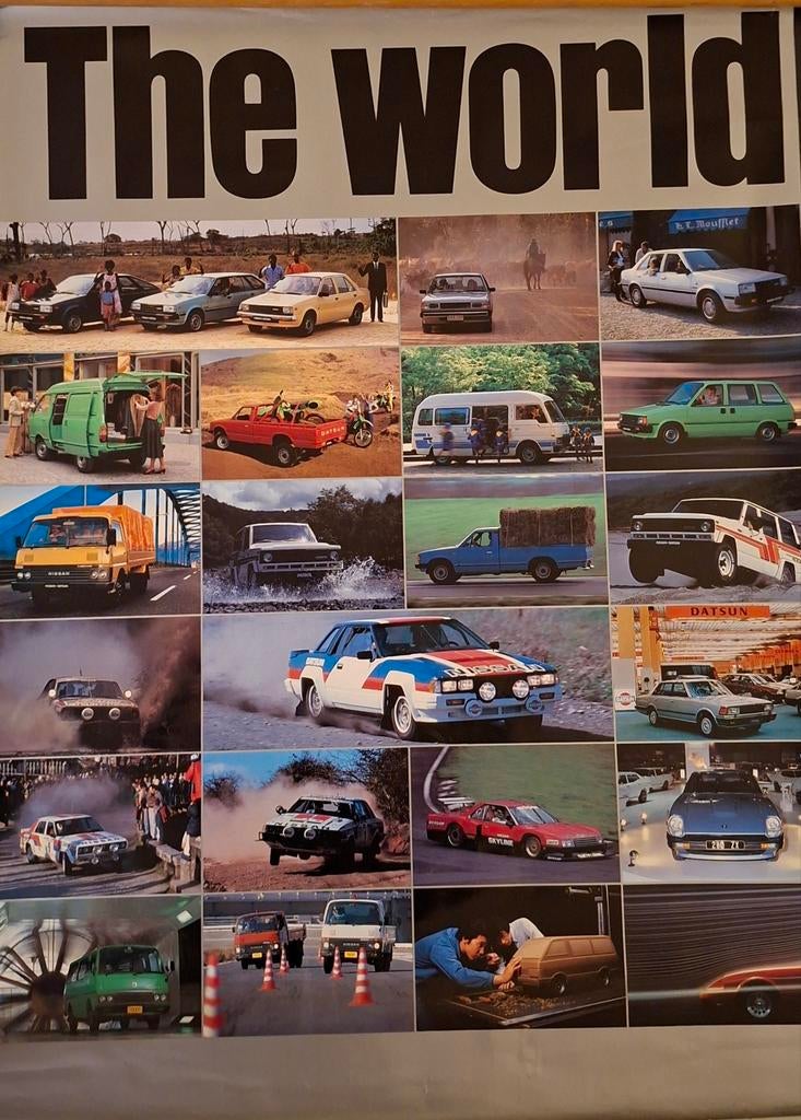 Vintage nissan posters, raamsticker en reclame stand, Rechthoekig Liggend, Nieuw, Ophalen of Verzenden, A1 t/m A3