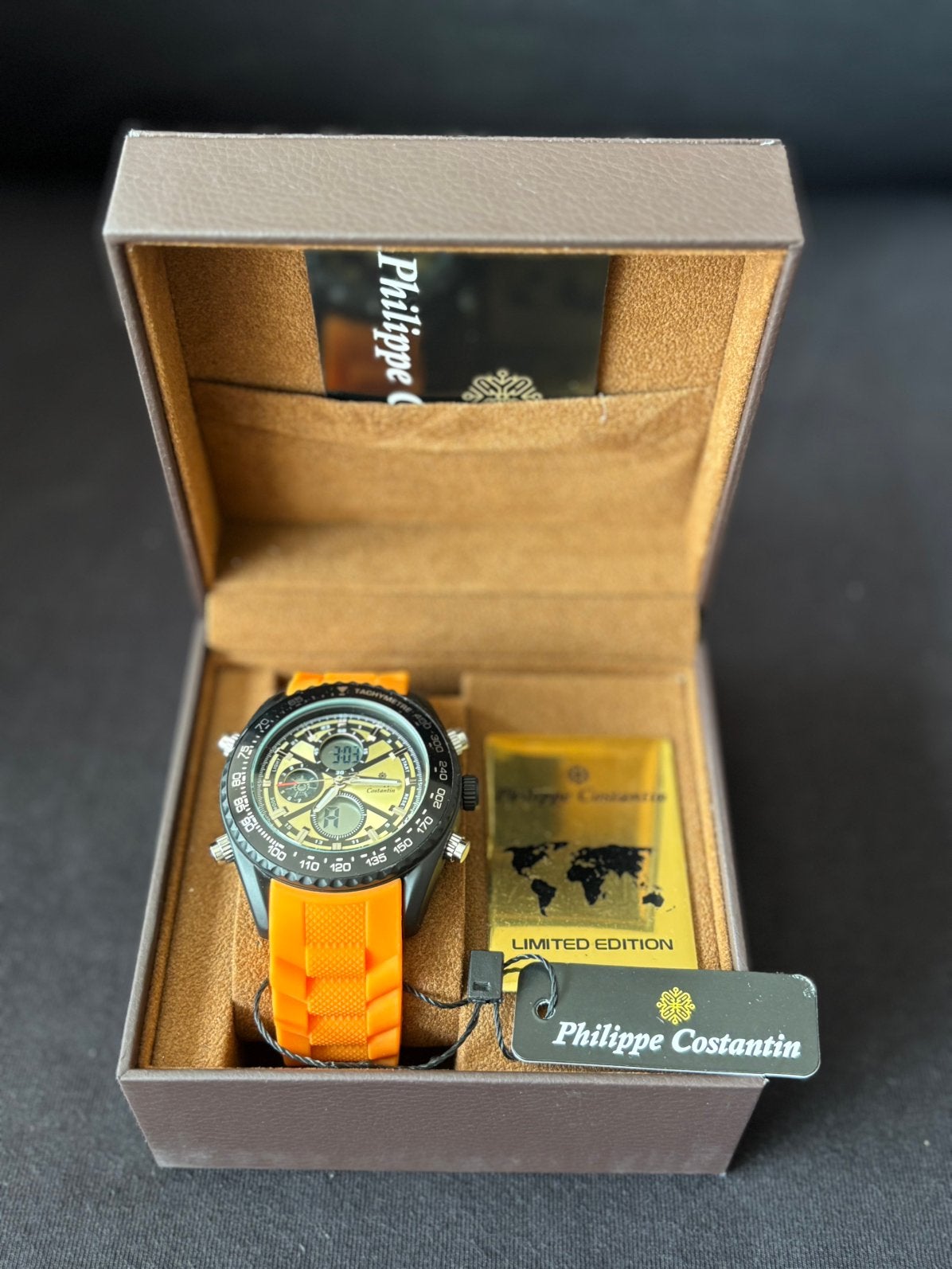 Philippe Costantin Digital Orange, Sieraden, Tassen en Uiterlijk, Horloges | Heren, Overige merken, Polshorloge, Overige materialen