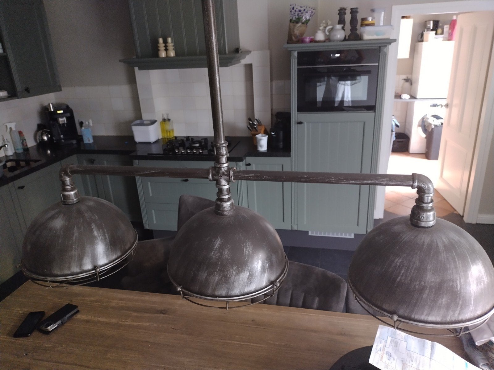 hanglamp met 3 kappen, Ophalen, Zo goed als nieuw, Metaal