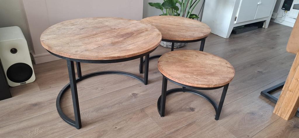 3 salontafeltjes, Huis en Inrichting, Tafels | Salontafels, Ophalen, Gebruikt, 50 tot 100 cm, Rond