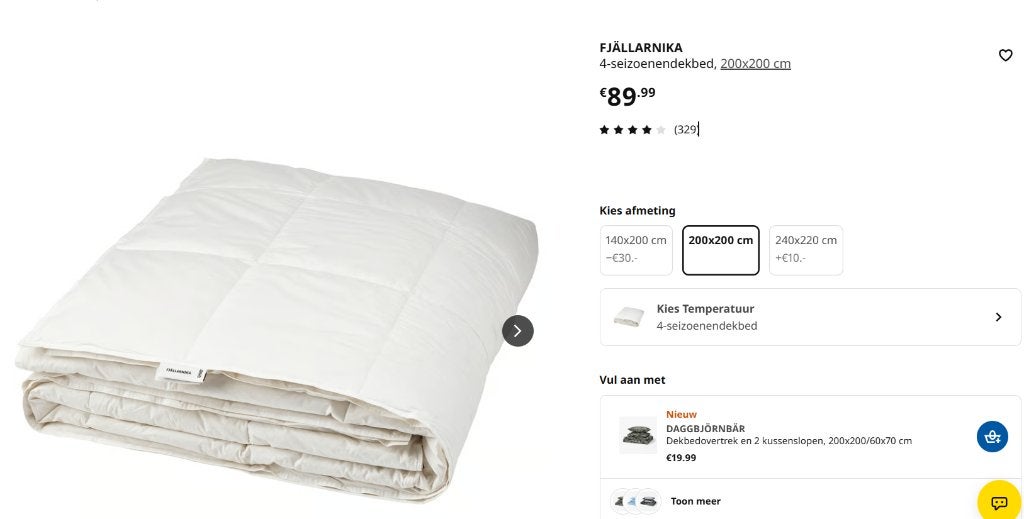 Dekbed IKEA vier seizoenen FJÄLLARNIKA 200x200 cm., Ophalen, Gebruikt, Wit, Tweepersoons