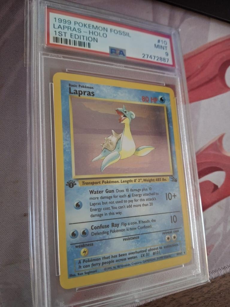 Pokemon Fossil Lapras 1st Edition PSA 9, Ophalen of Verzenden, Nieuw, Losse kaart, Foil