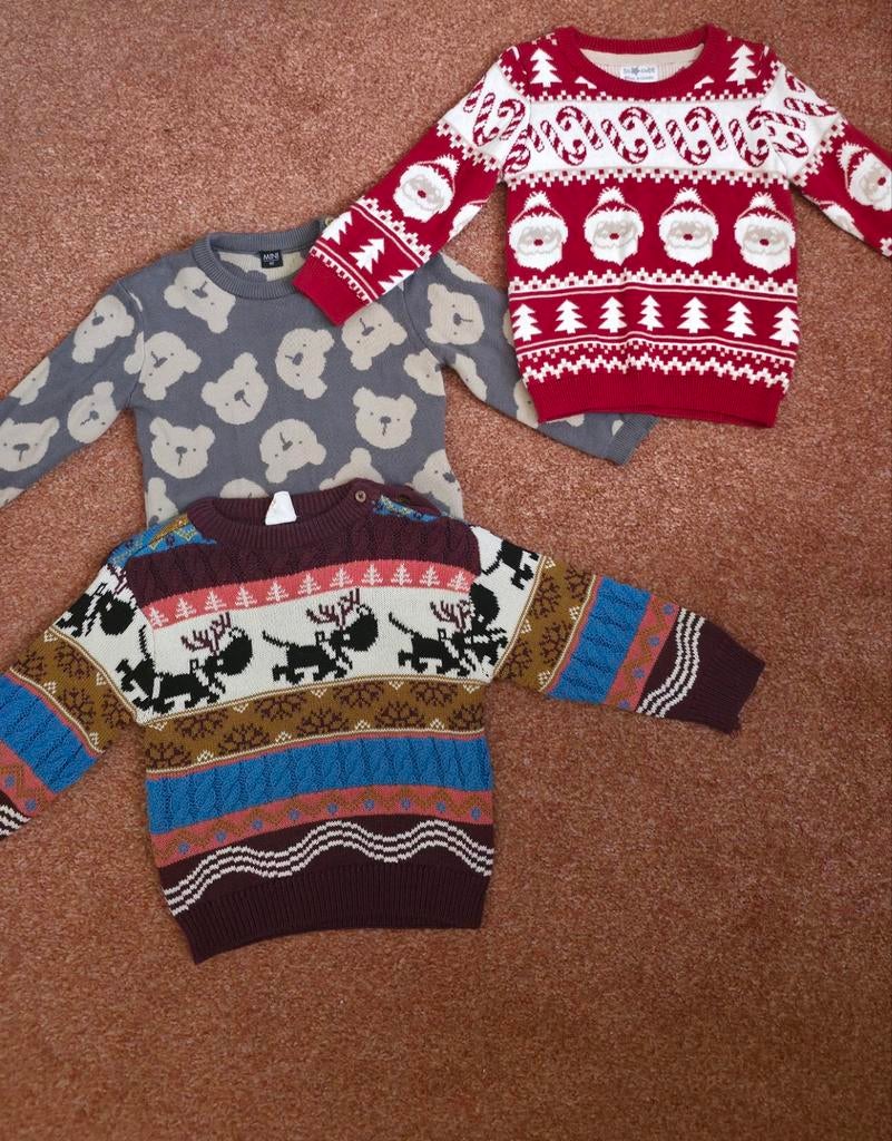 3 Baby truien maat 80 - Kerst en beren, Kinderen en Baby's, Babykleding | Maat 80, Ophalen, Gebruikt, Onbekend, Truitje of Vestje