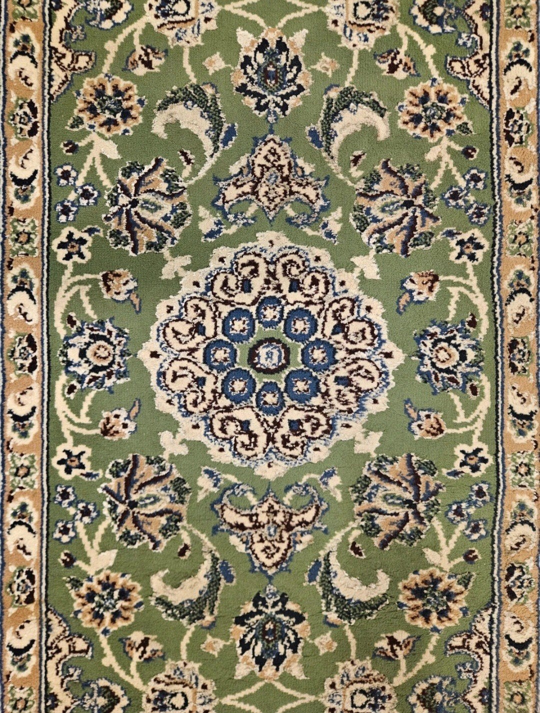 Vintage oosterse vloerkleed loper green Naïn 68x298cm, Crème, Klassiek, Oosters, Persian, vintage, oosters, hype, 200 cm of meer
