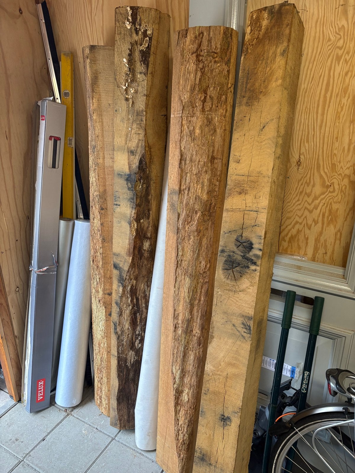 4 robuuste eiken balken 180x150x1800mm, Doe-het-zelf en Verbouw, Hout en Planken, Ophalen, Gebruikt, Eiken, 50 mm of meer