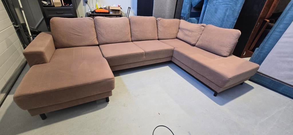U-bank zitmax bruin/taupe, 1.5 jaar oud, Ophalen, Onbekend, Zo goed als nieuw, Stof