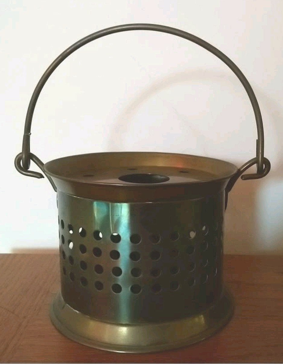 Antiek koperen theelicht met handvat 12,5 cm Ø, Antiek en Kunst, Antiek | Koper en Brons, Ophalen of Verzenden, Koper