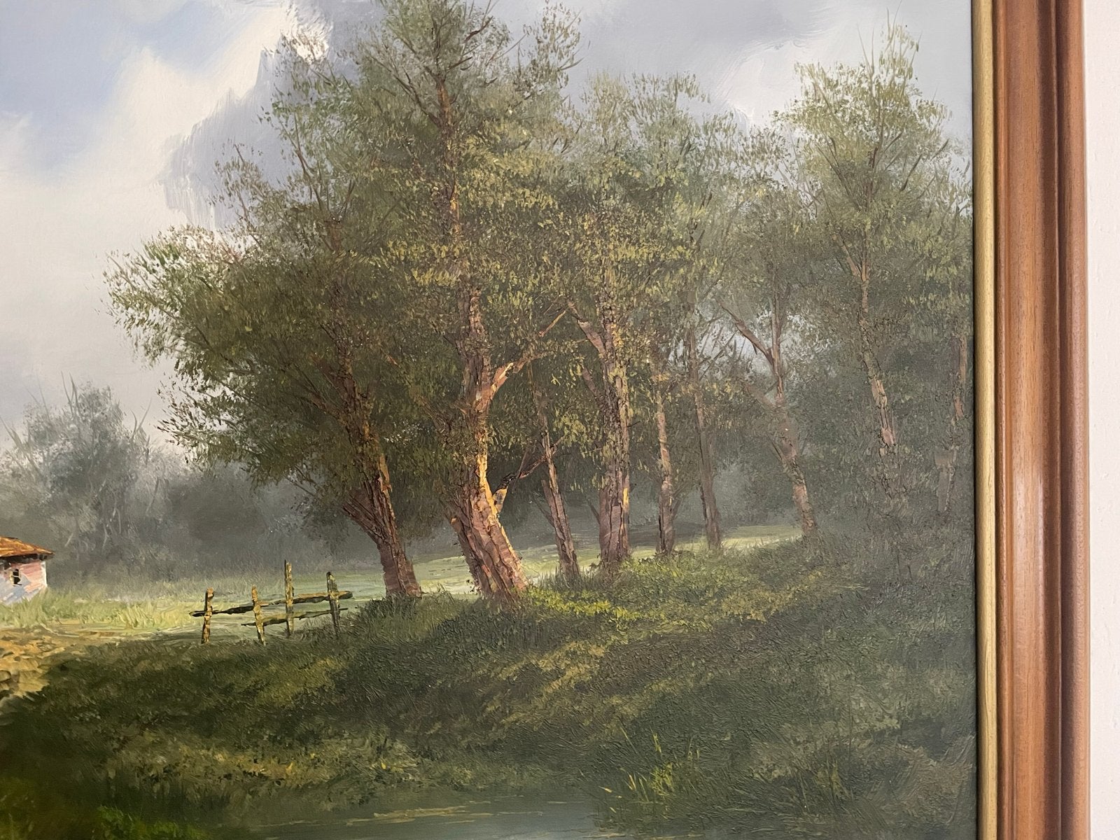 Schilderij: Landelijk tafereel met boerderij en eenden, Antiek en Kunst, Ophalen, Doek, Realistisch, Olieverf