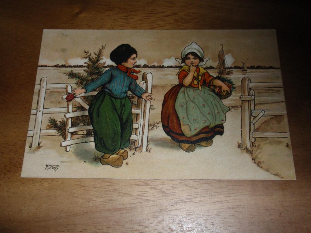 Schattig Klederdracht poort openhouden Illustrator, Verzamelen, Verzenden, Voor 1920, Klederdracht