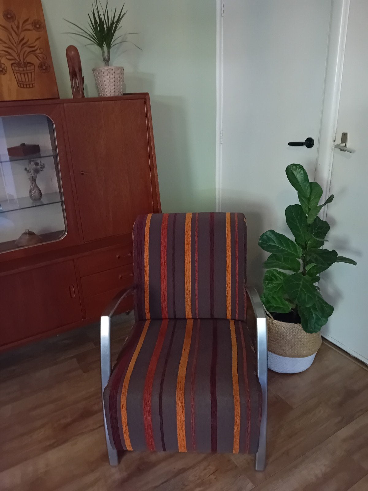 Super leuke fauteuil met vintage retro bekleding, Ophalen, Metaal, Modern, Gestreept, Art Deco, Vintage,  Retro