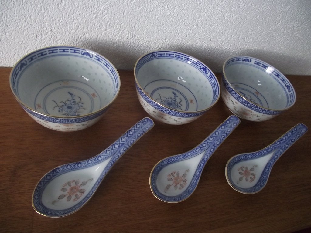 8x chinees porselein wanyu servies + goud 5 lepel 3 kom p s, Ophalen of Verzenden