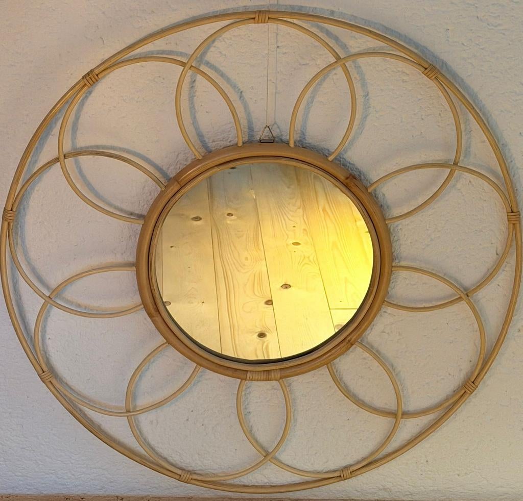 Rotan spiegel, ibiza/bohemian stijl., Ophalen, Nieuw, Rond, Riet