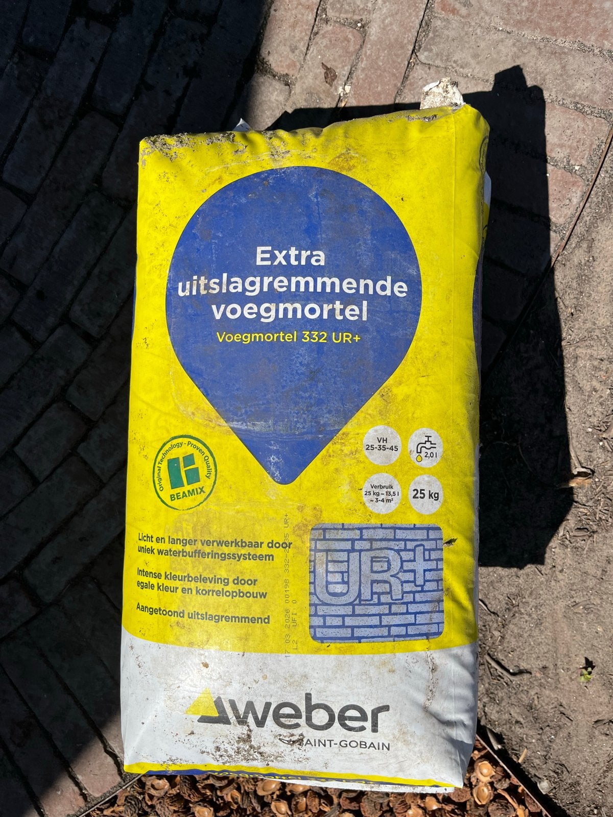 2 x 25 kg  Beamix Extra uitslagremmende Voegmortel 332 UR+, Ophalen, Overige typen, Nieuw, Minder dan 20 cm