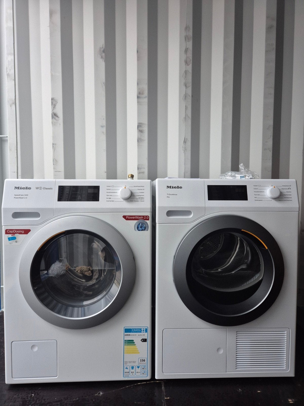 Miele Setje W1 Wasmachine & T1 Droger - 8KG - IN NIEUWSTAAT!, 1200 tot 1600 toeren, 8 tot 10 kg, Energieklasse A of zuiniger, Ophalen of Verzenden