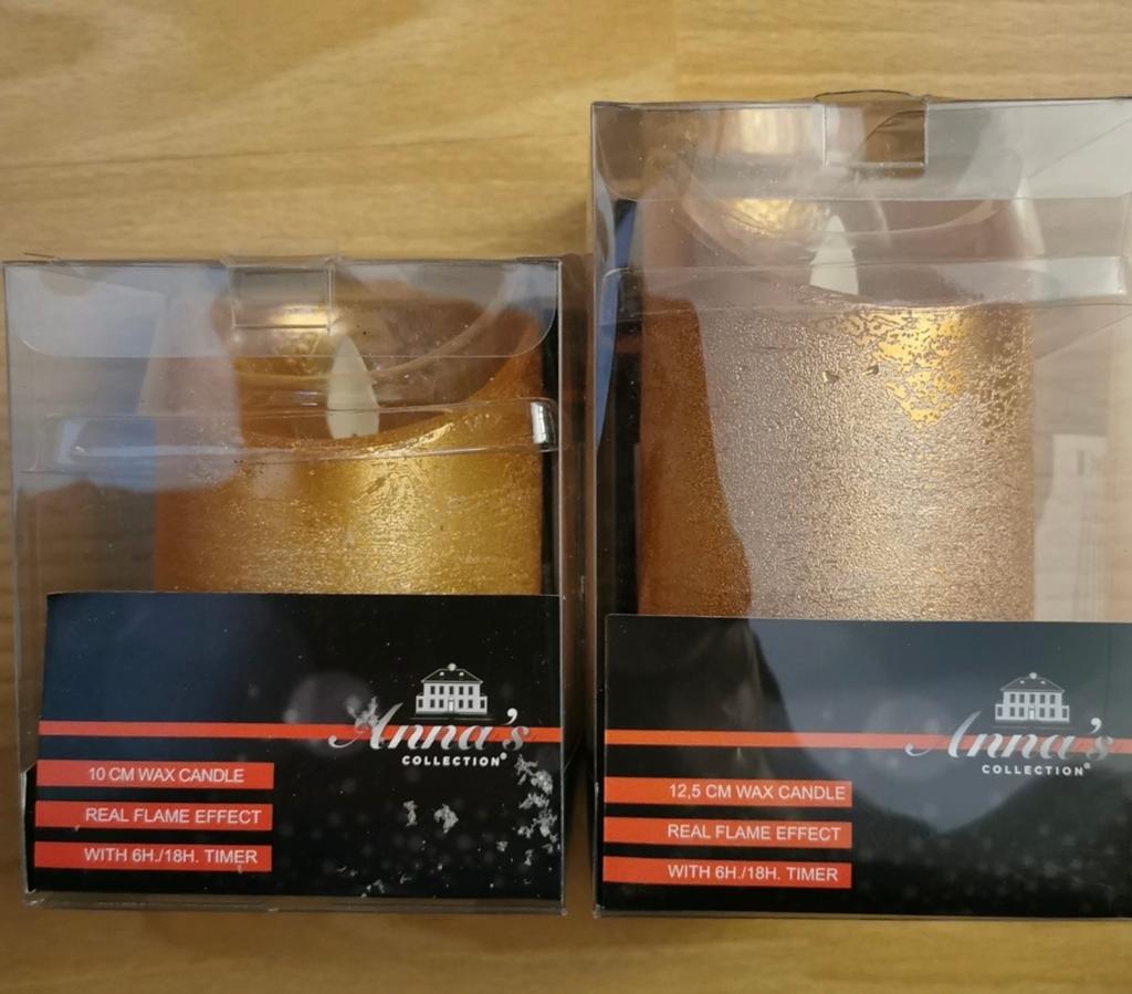 LED Kaarsen Brons Bewegende Vlam 10 & 12,5 cm (2 stuks), Overige materialen, Bruin, Nieuw, Ophalen of Verzenden