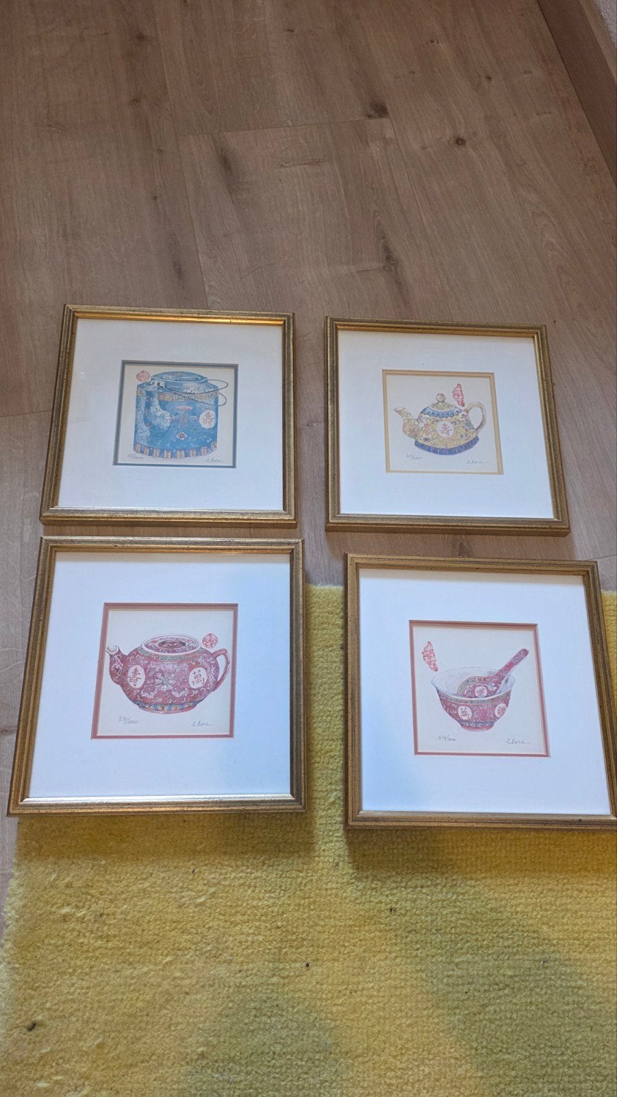 Set van 4 litho's/zeefdrukken van Chinees porselein, Ophalen of Verzenden