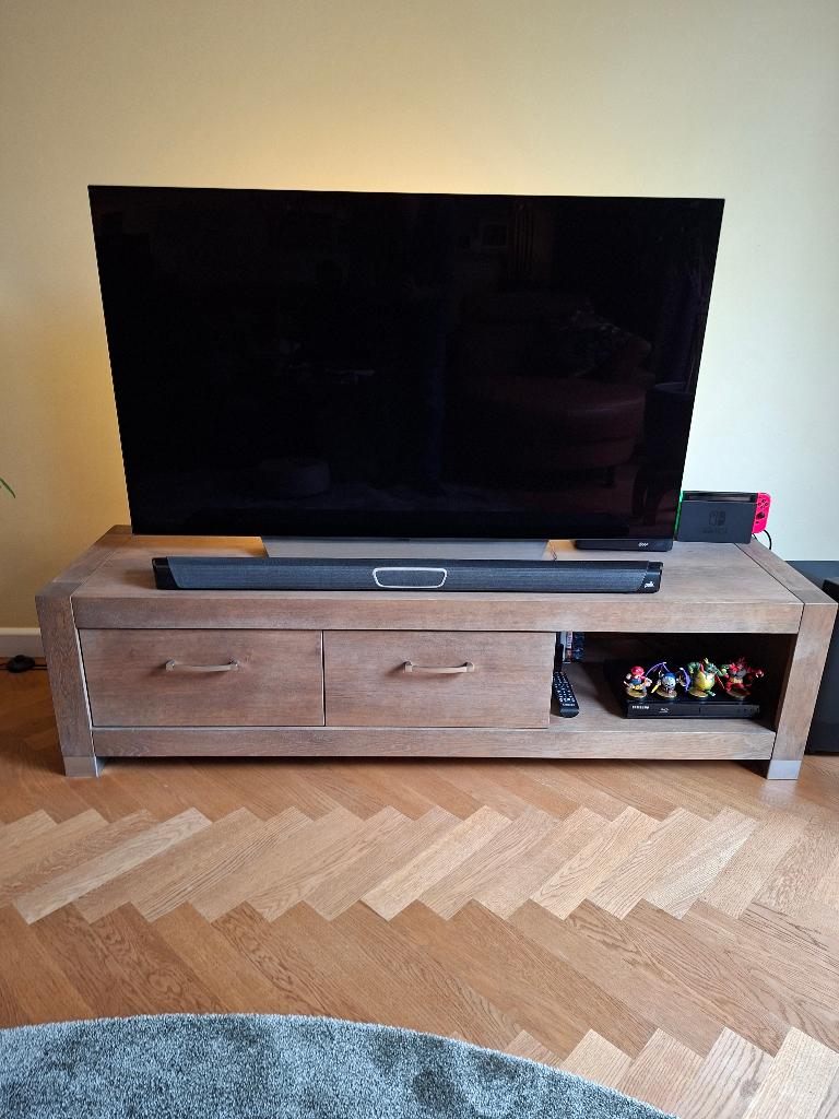 Tv meubel acaciahout, Ophalen, Gebruikt, 150 tot 200 cm, Minder dan 100 cm