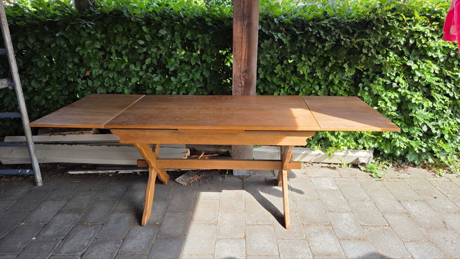 Uitschuifbare houten eettafel - 76x80 cm, Ophalen, Gebruikt, 200 cm of meer, 50 tot 100 cm