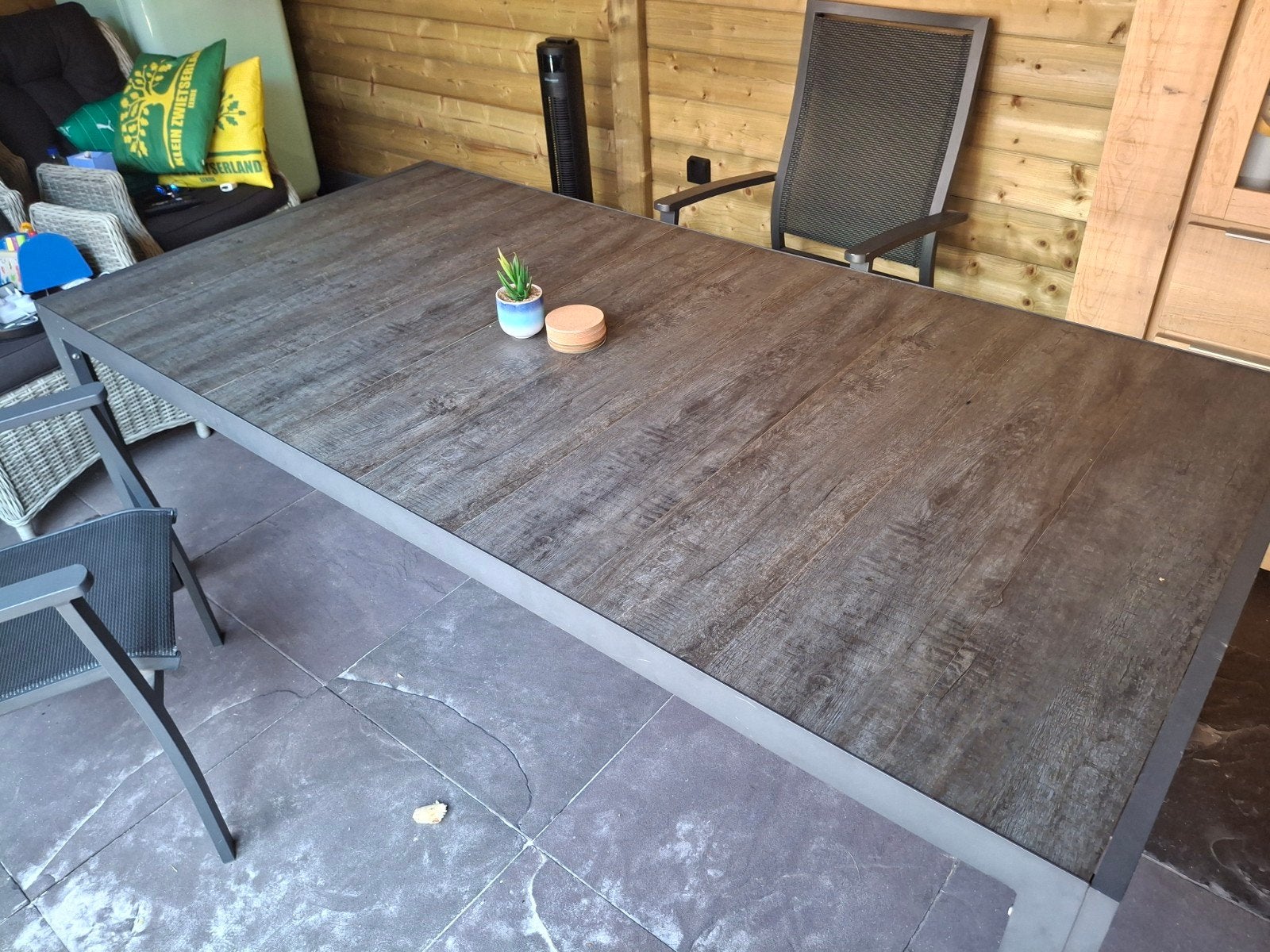 Tuintafel met stenen blad, Tuin en Terras, Ophalen of Verzenden, Gebruikt, Rechthoekig, Metaal