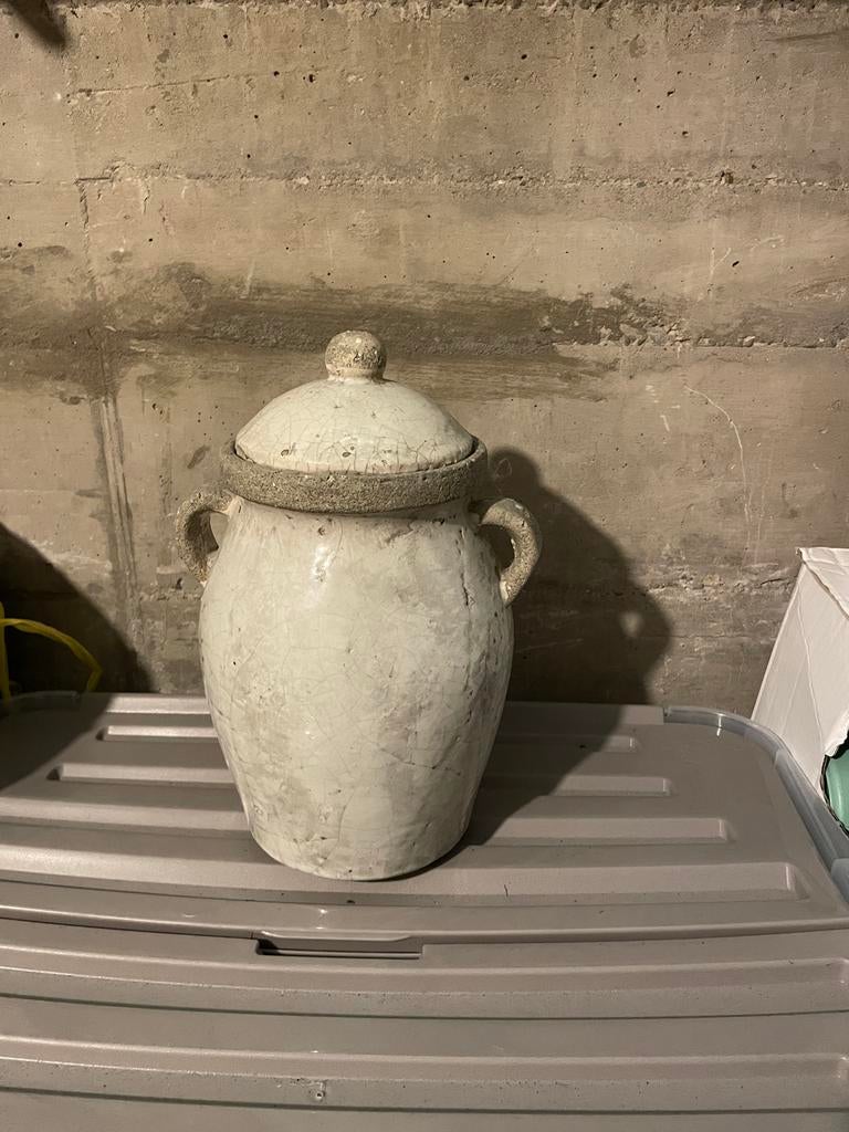 Antieke stijl pot met deksel, craquelé effect, Ophalen of Verzenden, Zo goed als nieuw