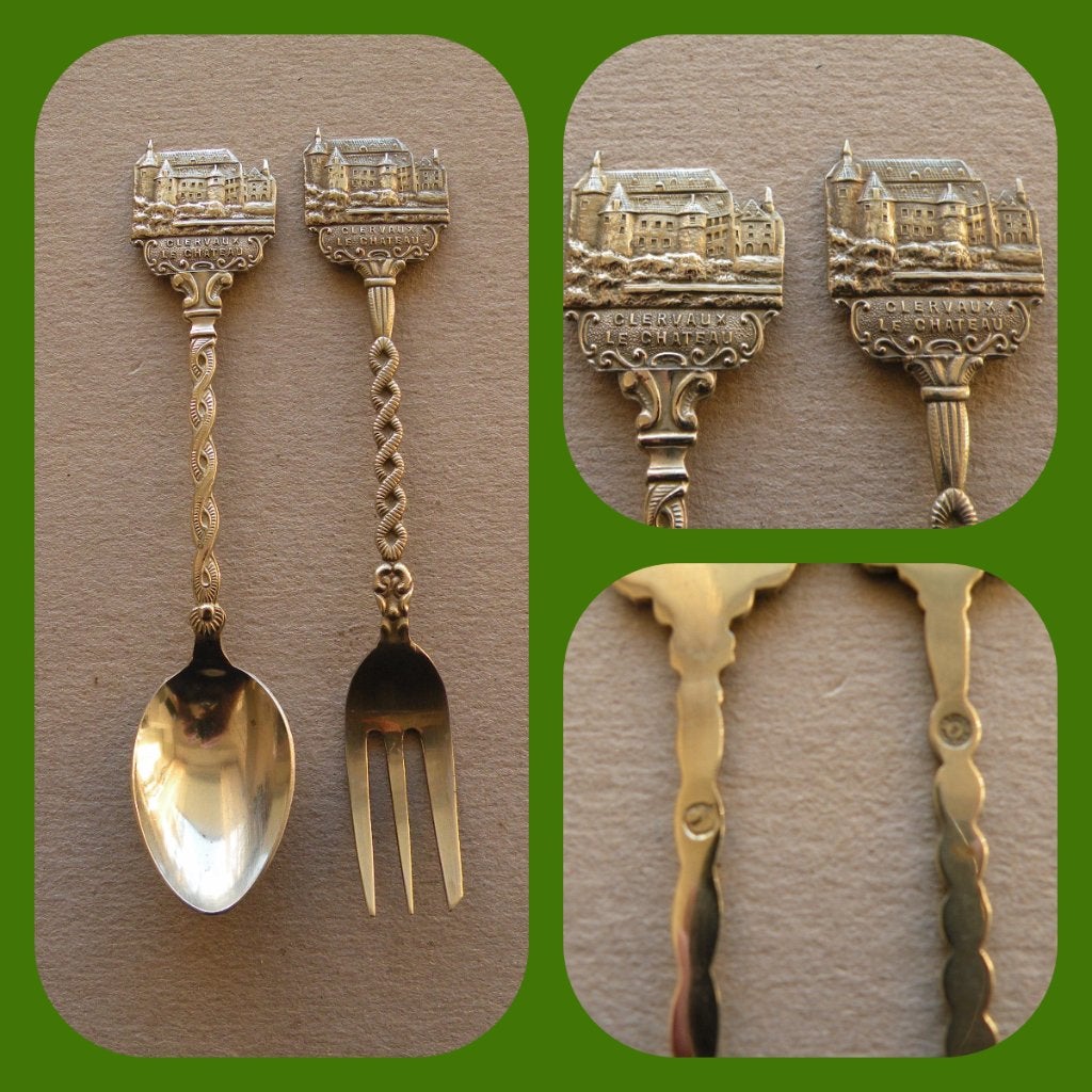 Lepeltje & Vorkje Kasteel Clerveaux   (Verzendkosten € 2,80), Gebruikt, Verzenden, Verzilverd, Metaal