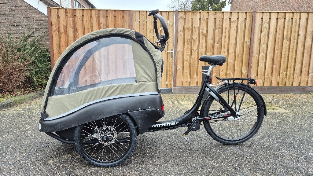 bakfiets Winther Kangaroo de luxe elektrisch, Fietsen en Brommers, Fietsen | Bakfietsen, Gebruikt, Huif, 2 kinderen, Schijfrem