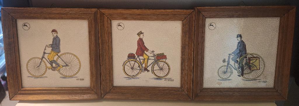 3x vintage Gazelle tegeltjes met lijstjes, Antiek en Kunst, Ophalen of Verzenden