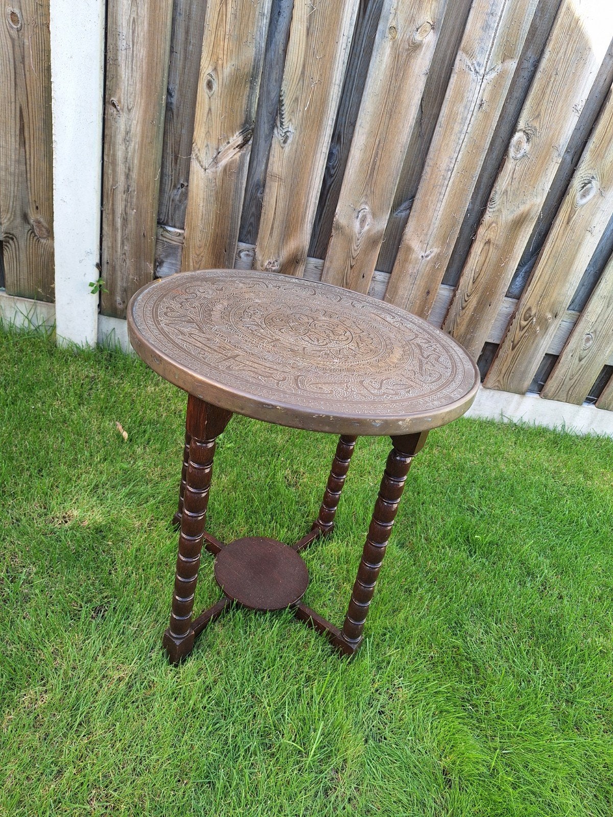 Antieke Oosterse Rooktafel/Bijzettafel - Koper & Hout, Ophalen