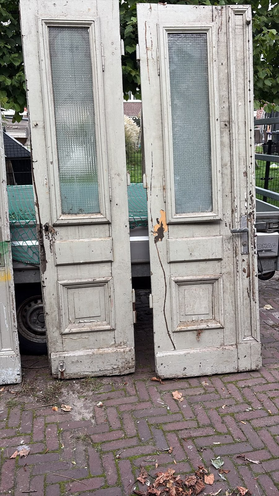 Authentieke Oude Paneeldeuren met Glas / Klapraam, Doe-het-zelf en Verbouw, Ophalen, Binnendeur, 200 tot 215 cm, Glas
